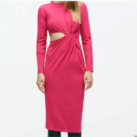 New Zara pink midi dress with with side cutout size small - Picture 3 of 8